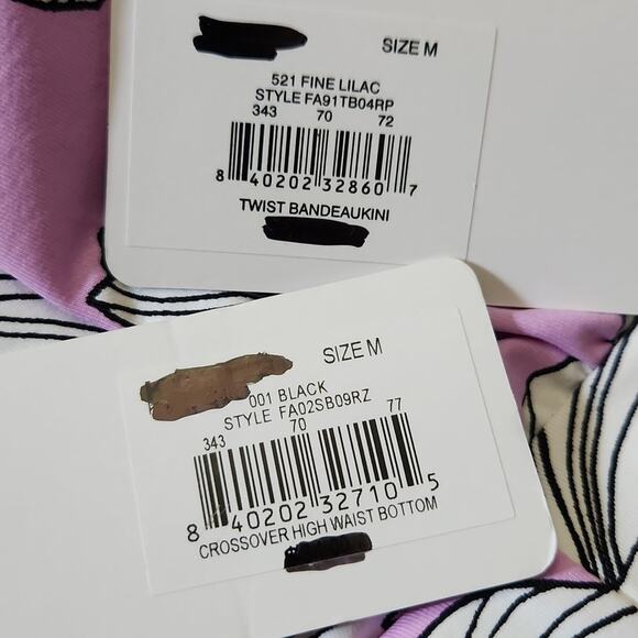 Freshwater Fine Lilac Twist Bandeaukini & Black Crossover High Waist Bottom Med - Picture 11 of 12